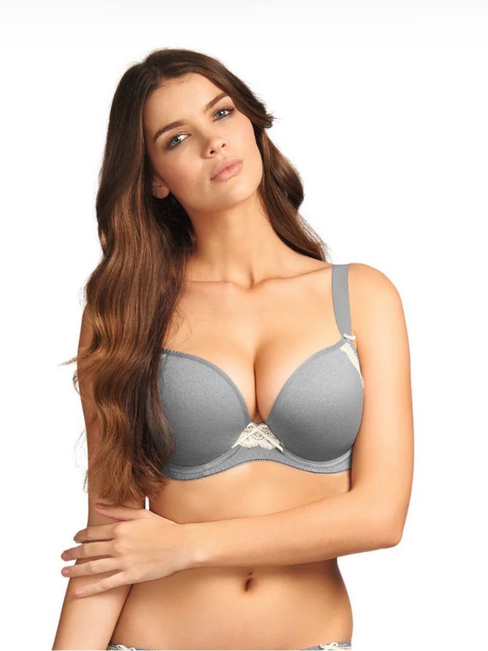 Freya Deco Delight Moulded Padded Plunge T-Shirt Bra in Dove Grey Sz 32DDD